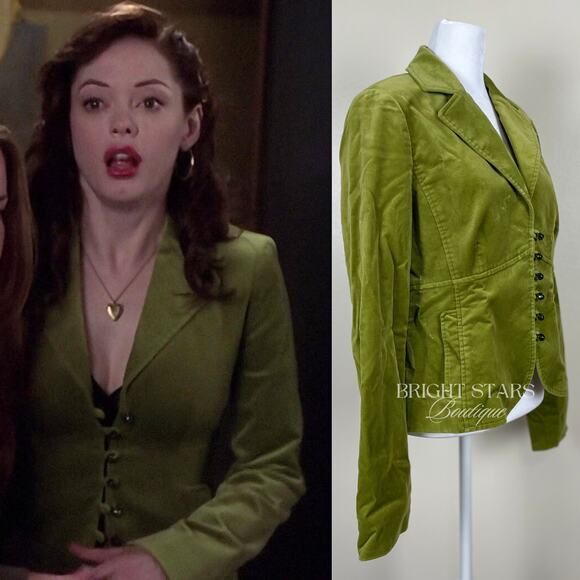 Rare Green Blazer Jacket ASO Paige Matthews Charmed Faux Velvet Vintage 10 - Picture 4 of 9